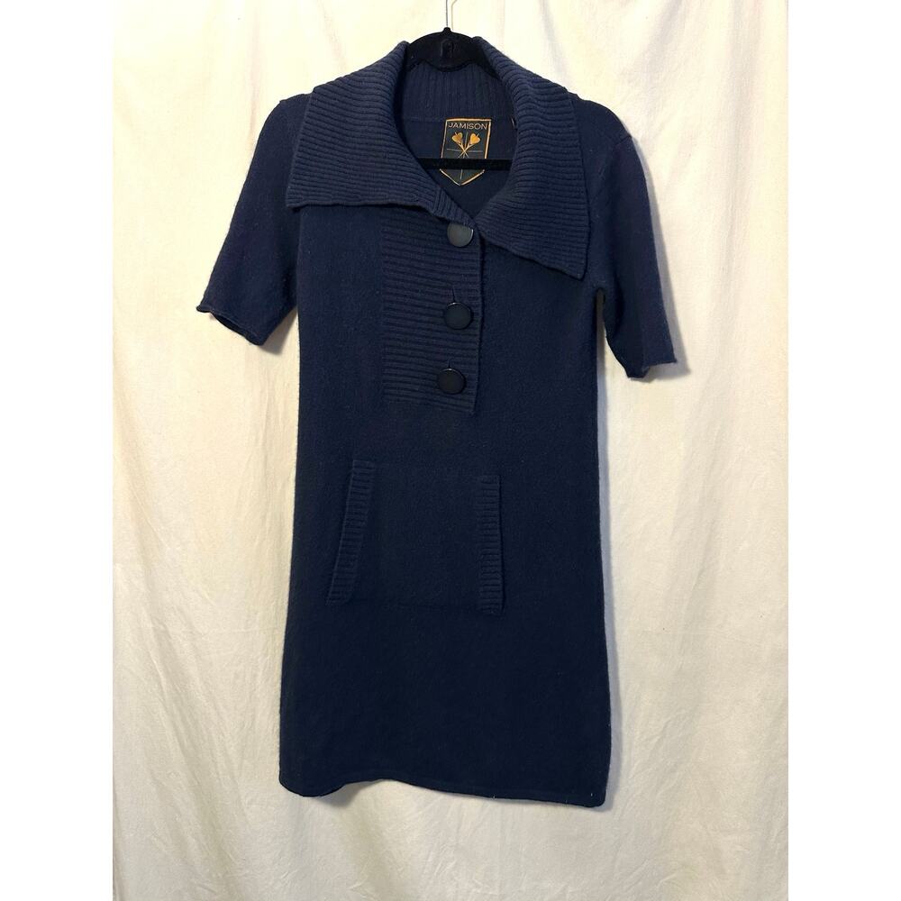 Jamison Cashmere Polo Collar Buttons Black Sweater Dress Pockets Womens Medium